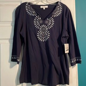 Coral Bay 3/4 length navy top